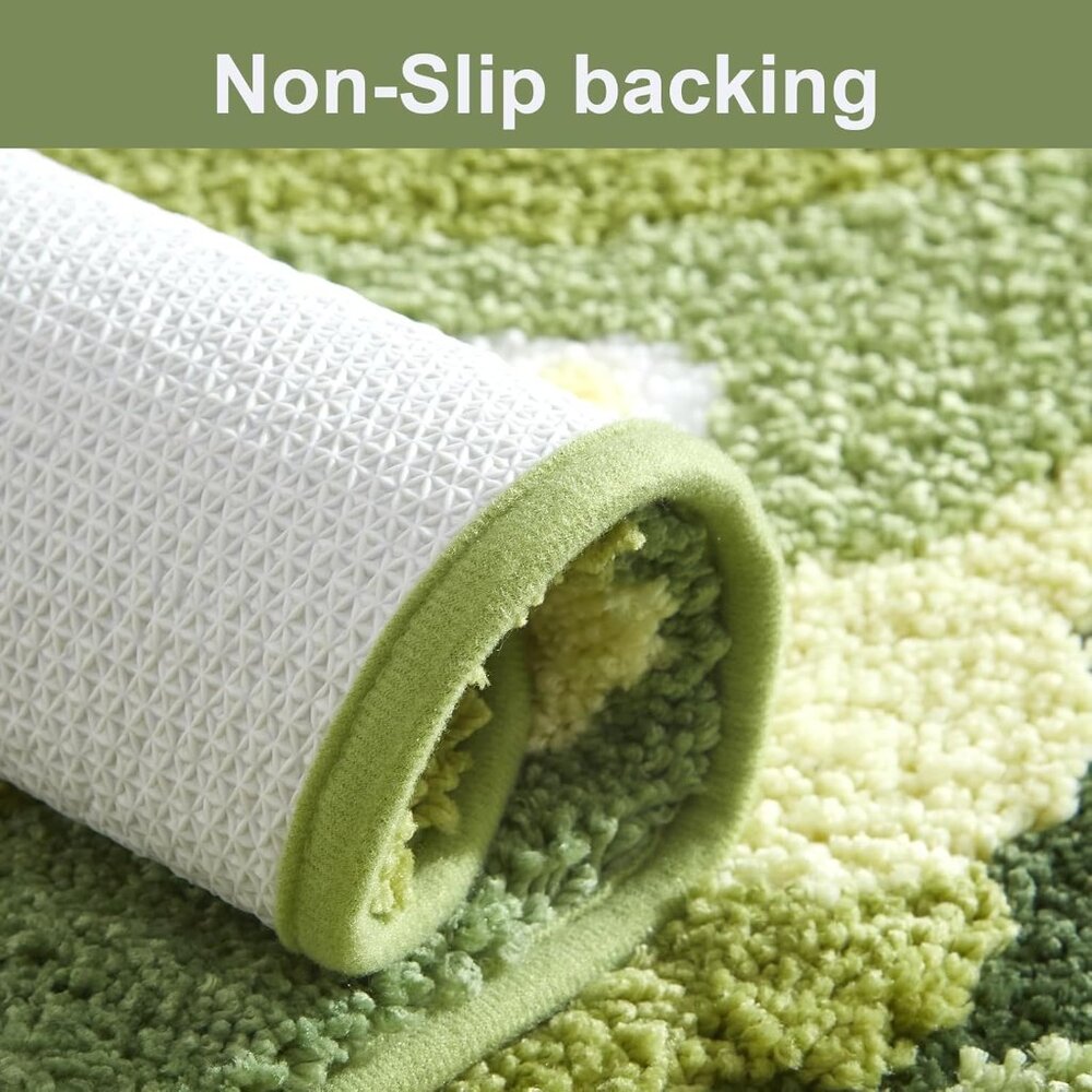 24" X 43" 3d Green Floral Area Bathroom Rug Non Slip Water Absorbent Bath Mat - Picture 6 of 9